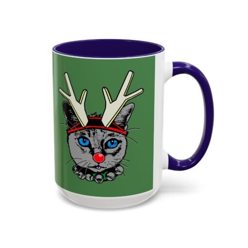 ☕🐱🦌 Rudolph the Reindeer Cat Color Accent Mug – Sip with Whiskers & Cheer - Image 38