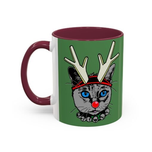 ☕🐱🦌 Rudolph the Reindeer Cat Color Accent Mug – Sip with Whiskers & Cheer - Image 32