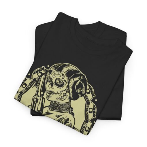 🌹💀 Tattooed Sugar Skull Leia Unisex T-Shirt – Rebel Royalty with a Bold Twist - Image 9