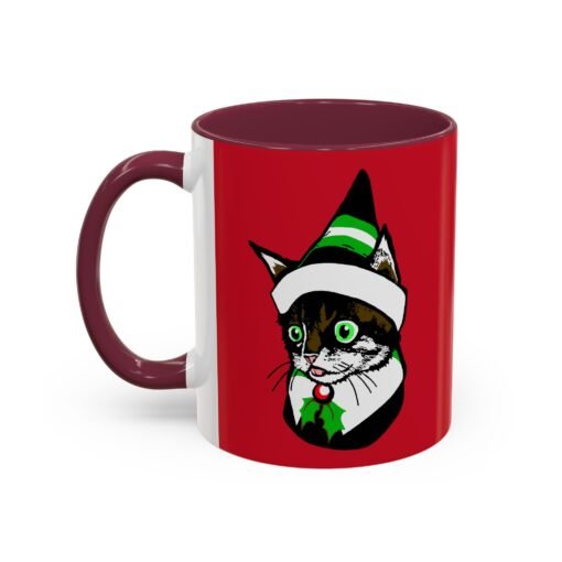 ☕🐱🎄 Elf Kitten Color Accent Mug – Sip with Holiday Whiskers & Cheer - Image 16