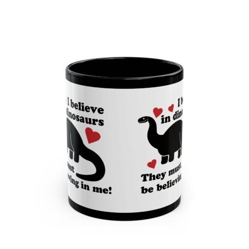 ☕🦖✨ I Believe in Dinosaurs Black Mug – Jurassic Joy in Every Sip - Image 3
