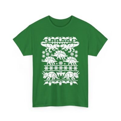 🦖🎄 Dino-Mite Christmas Unisex T-Shirt – Ugly Sweater Style with Prehistoric Cheer