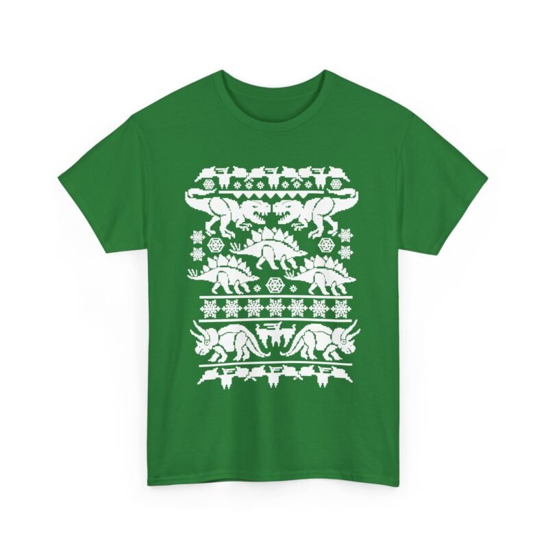 🦖🎄 Dino-Mite Christmas Unisex T-Shirt – Ugly Sweater Style with Prehistoric Cheer