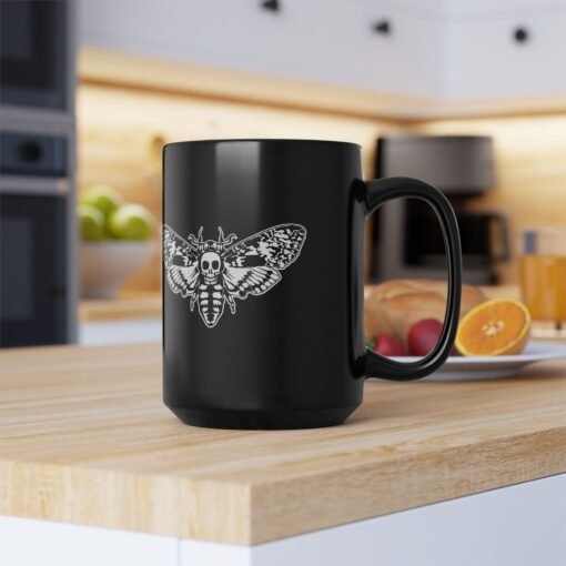 🦋 Death's Head Moth Black Mug – Dark Elegance with Every Sip - Image 15