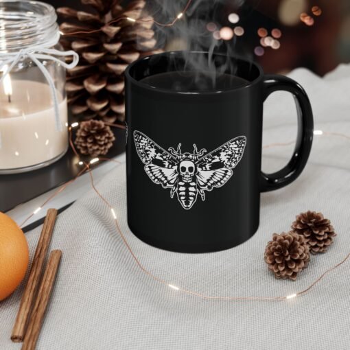 🦋 Death's Head Moth Black Mug – Dark Elegance with Every Sip - Image 5