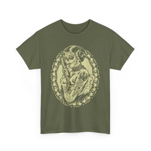 🌹💀 Tattooed Sugar Skull Leia Unisex T-Shirt – Rebel Royalty with a Bold Twist - Image 12