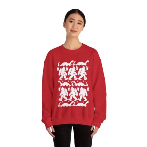 🦶🦕🎄 Bigfoot & Nessie Ugly Christmas Sweater – Mythical, Merry, and Totally Festive - Image 4