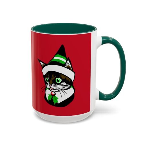 ☕🐱🎄 Elf Kitten Color Accent Mug – Sip with Holiday Whiskers & Cheer - Image 26
