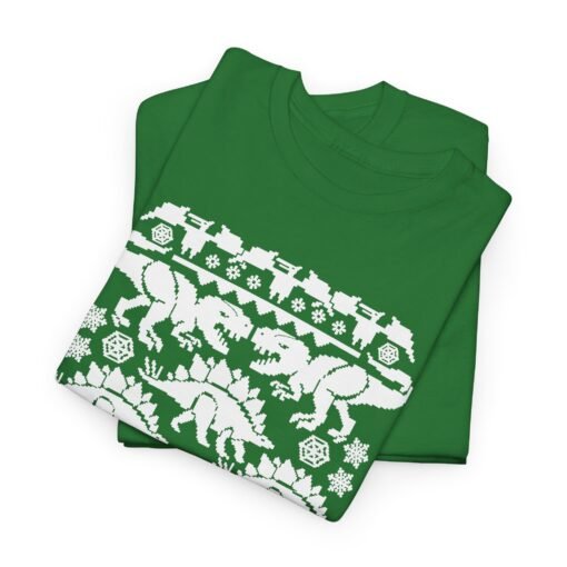 🦖🎄 Dino-Mite Christmas Unisex T-Shirt – Ugly Sweater Style with Prehistoric Cheer - Image 2