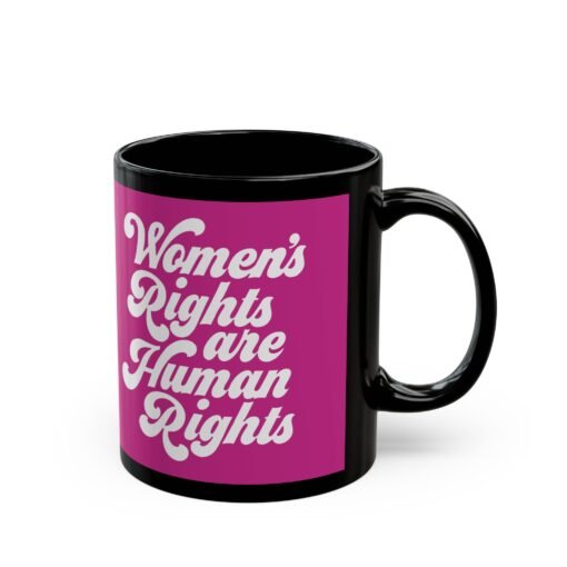 ✊💜 Women’s Rights Are Human Rights Black Mug – Sip with Purpose - Image 4