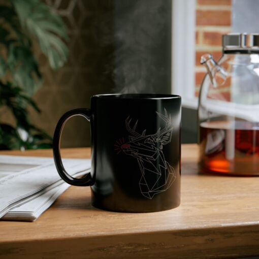 ☕ Polygon Rudolph Black Mug – Sleek Sips with a Red-Nosed Twist - Image 6