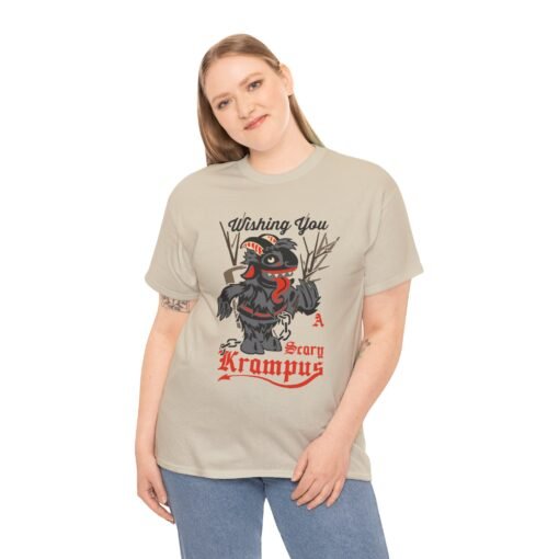 🎄👹 Wishing You a Scary Krampus Unisex T-Shirt – Holiday Cheer with a Creepy Twist - Image 3