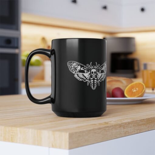 🦋 Death's Head Moth Black Mug – Dark Elegance with Every Sip - Image 16