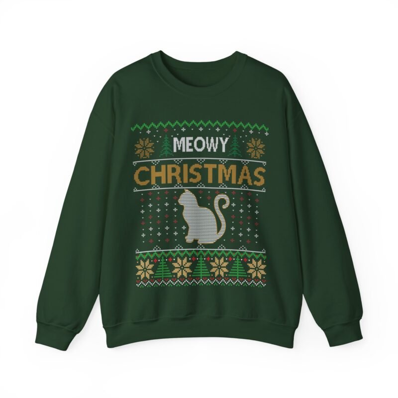 😺🎄 Meowy Christmas Unisex Sweatshirt – Pawsitively Purr-fect Ugly Sweater Style
