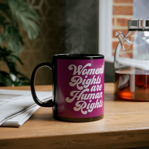 ✊💜 Women’s Rights Are Human Rights Black Mug – Sip with Purpose - Image 7