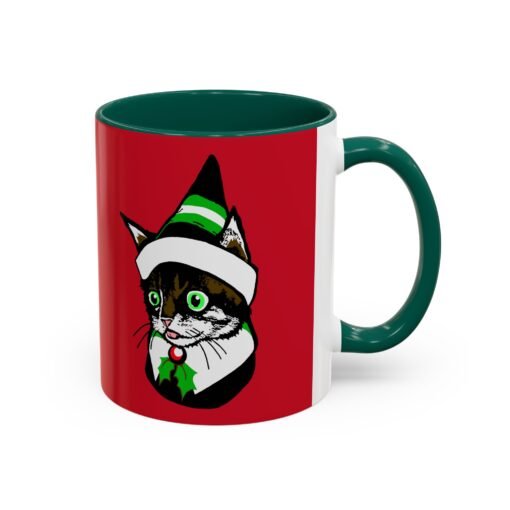 ☕🐱🎄 Elf Kitten Color Accent Mug – Sip with Holiday Whiskers & Cheer - Image 6