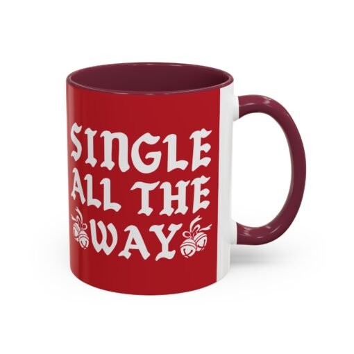 ☕💔🎄 Single All The Way Color Accent Mug – Sassy Sips for the Solo Season - Image 22