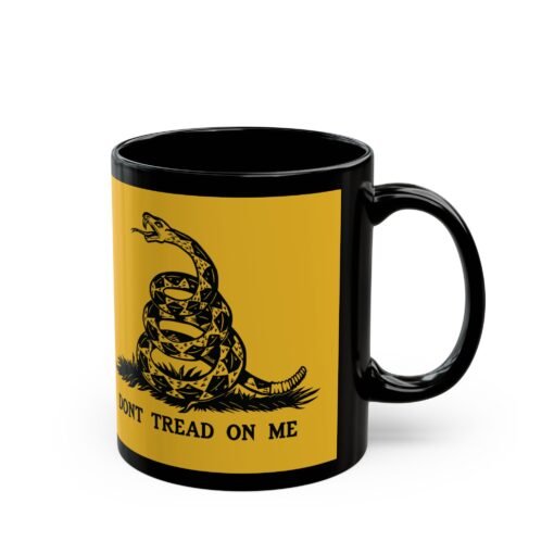☕🐍💛 Gadsden Flag Black Mug – Don’t Tread on My Coffee - Image 4