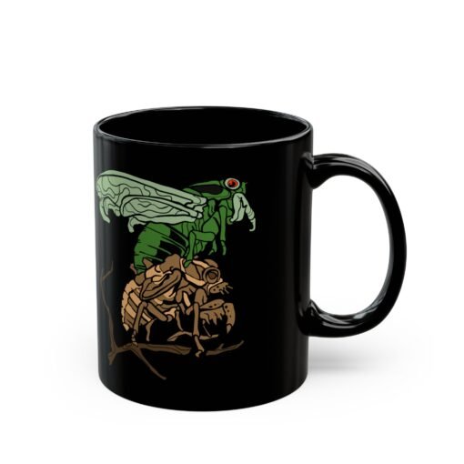 ☕ Molting Cicada Black Mug – Sip Through the Transformation - Image 4