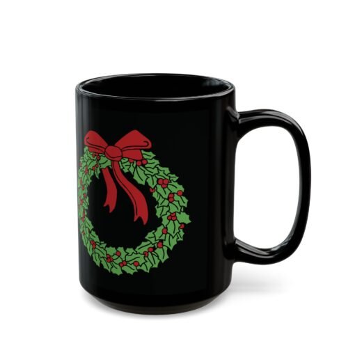 ☕ Holiday Wreath Black Mug – Classic Cheer in Every Sip - Image 9