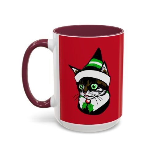 ☕🐱🎄 Elf Kitten Color Accent Mug – Sip with Holiday Whiskers & Cheer - Image 36