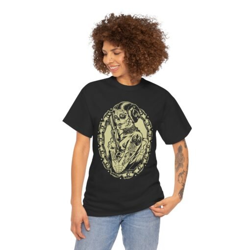 🌹💀 Tattooed Sugar Skull Leia Unisex T-Shirt – Rebel Royalty with a Bold Twist - Image 2