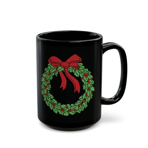 ☕ Holiday Wreath Black Mug – Classic Cheer in Every Sip - Image 12