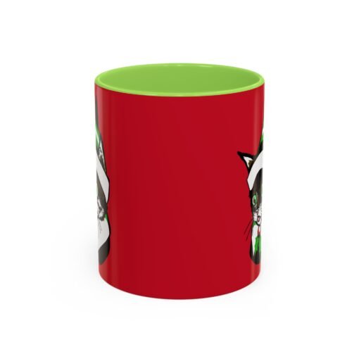 ☕🐱🎄 Elf Kitten Color Accent Mug – Sip with Holiday Whiskers & Cheer - Image 9