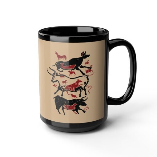 ☕ Cave Art Bulls Black Mug – Sip Like It's 15,000 B.C. - Image 12