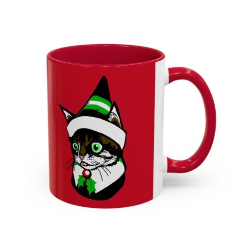 ☕🐱🎄 Elf Kitten Color Accent Mug – Sip with Holiday Whiskers & Cheer - Image 18
