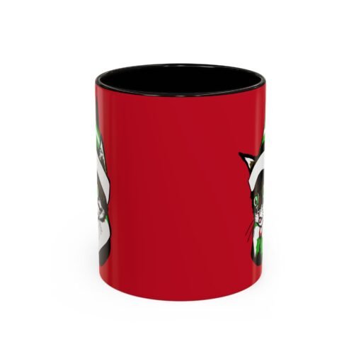 ☕🐱🎄 Elf Kitten Color Accent Mug – Sip with Holiday Whiskers & Cheer - Image 2