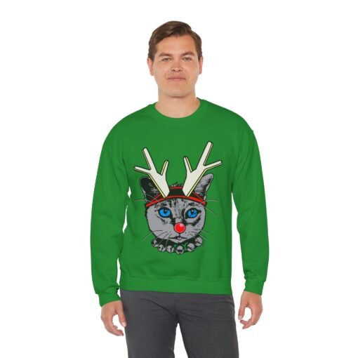 😺🦌 Rudolph Catmas Unisex Sweatshirt – Feline Festive, Reindeer Ready - Image 6