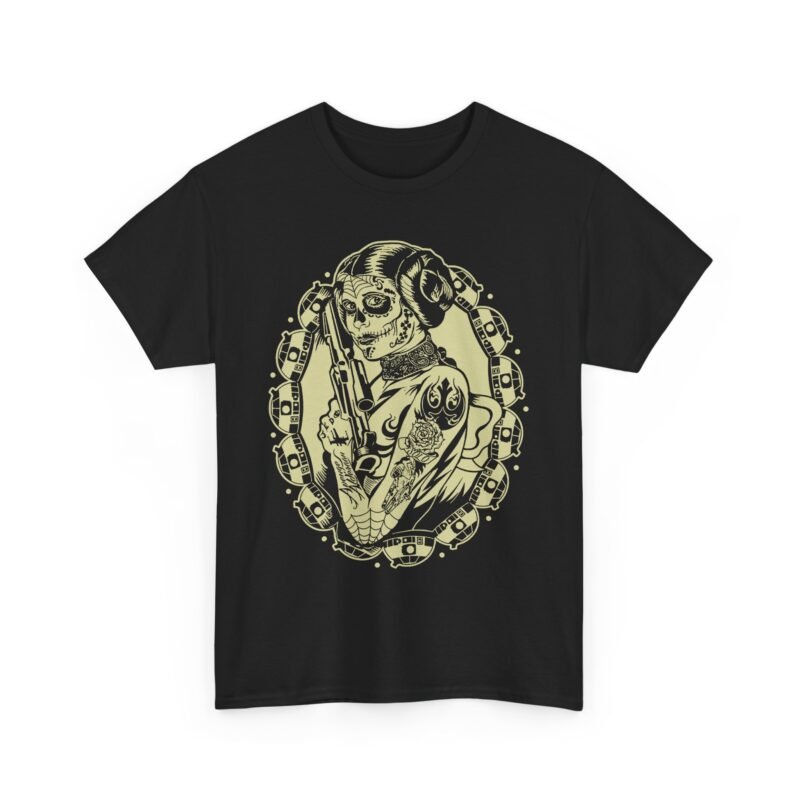 🌹💀 Tattooed Sugar Skull Leia Unisex T-Shirt – Rebel Royalty with a Bold Twist