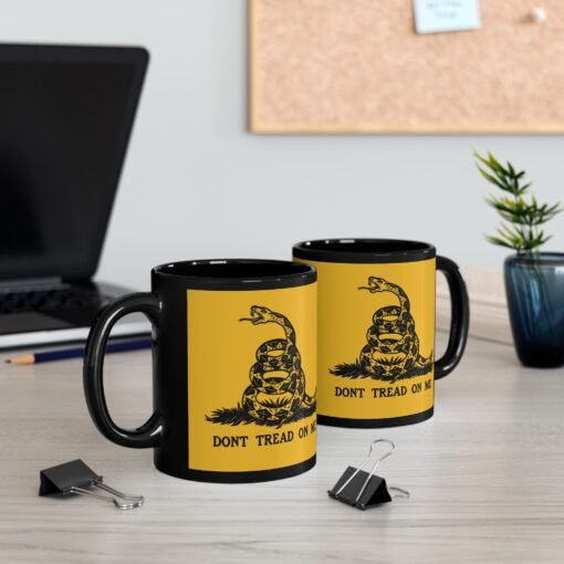 ☕🐍💛 Gadsden Flag Black Mug – Don’t Tread on My Coffee - Image 6