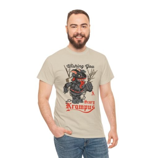 🎄👹 Wishing You a Scary Krampus Unisex T-Shirt – Holiday Cheer with a Creepy Twist - Image 4