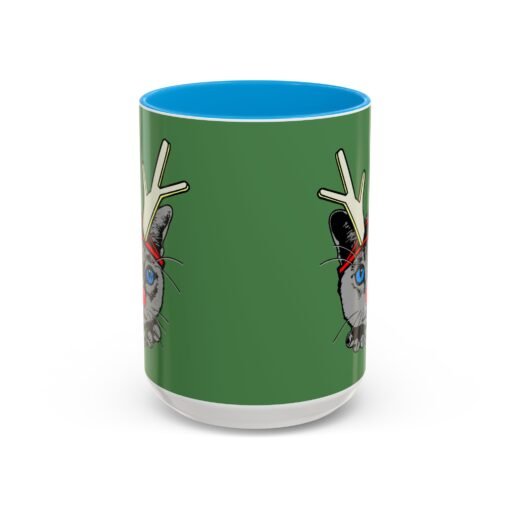 ☕🐱🦌 Rudolph the Reindeer Cat Color Accent Mug – Sip with Whiskers & Cheer - Image 49