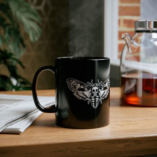 🦋 Death's Head Moth Black Mug – Dark Elegance with Every Sip - Image 7