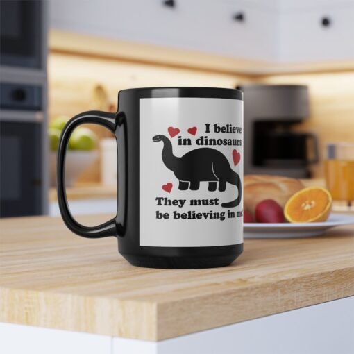 ☕🦖✨ I Believe in Dinosaurs Black Mug – Jurassic Joy in Every Sip - Image 13