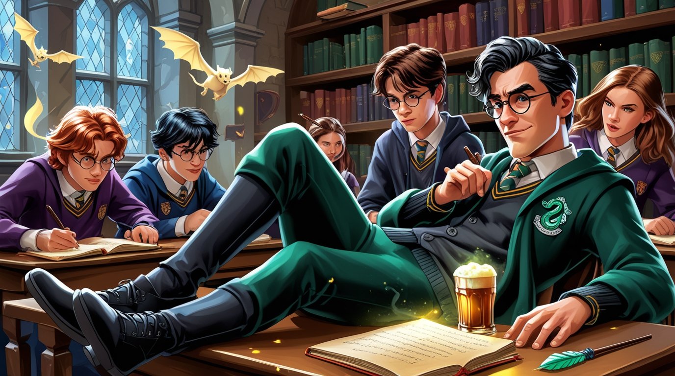 Slytherin Student Relaxing While Others Work