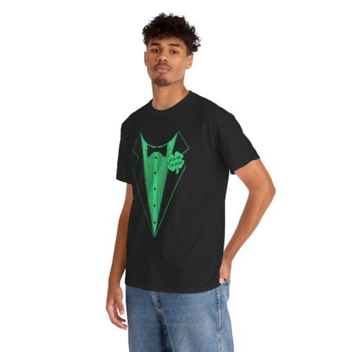 Kiss Me I’m Irish Unisex T-Shirt – Shamrock Tuxedo Edition - Image 4