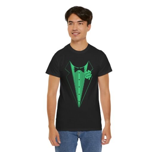 Kiss Me I’m Irish Unisex T-Shirt – Shamrock Tuxedo Edition - Image 5