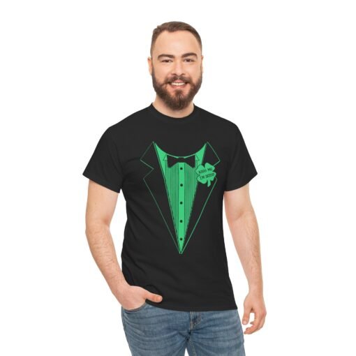 Kiss Me I’m Irish Unisex T-Shirt – Shamrock Tuxedo Edition - Image 3