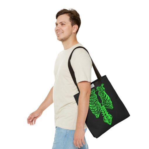 Bright Green Skeleton Torso Tote Bag – Glow in the Gloom - Image 7