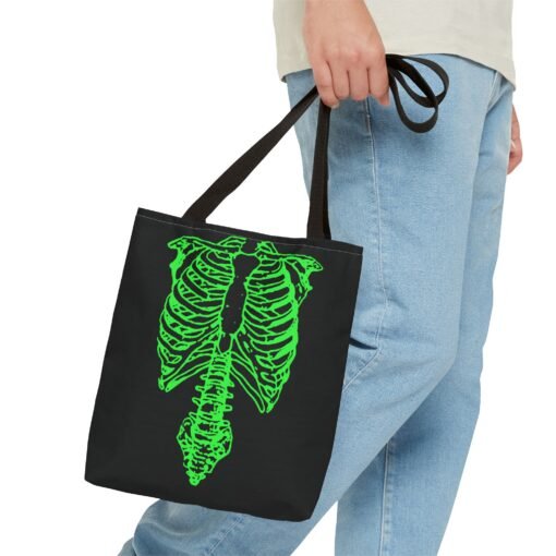 Bright Green Skeleton Torso Tote Bag – Glow in the Gloom - Image 3