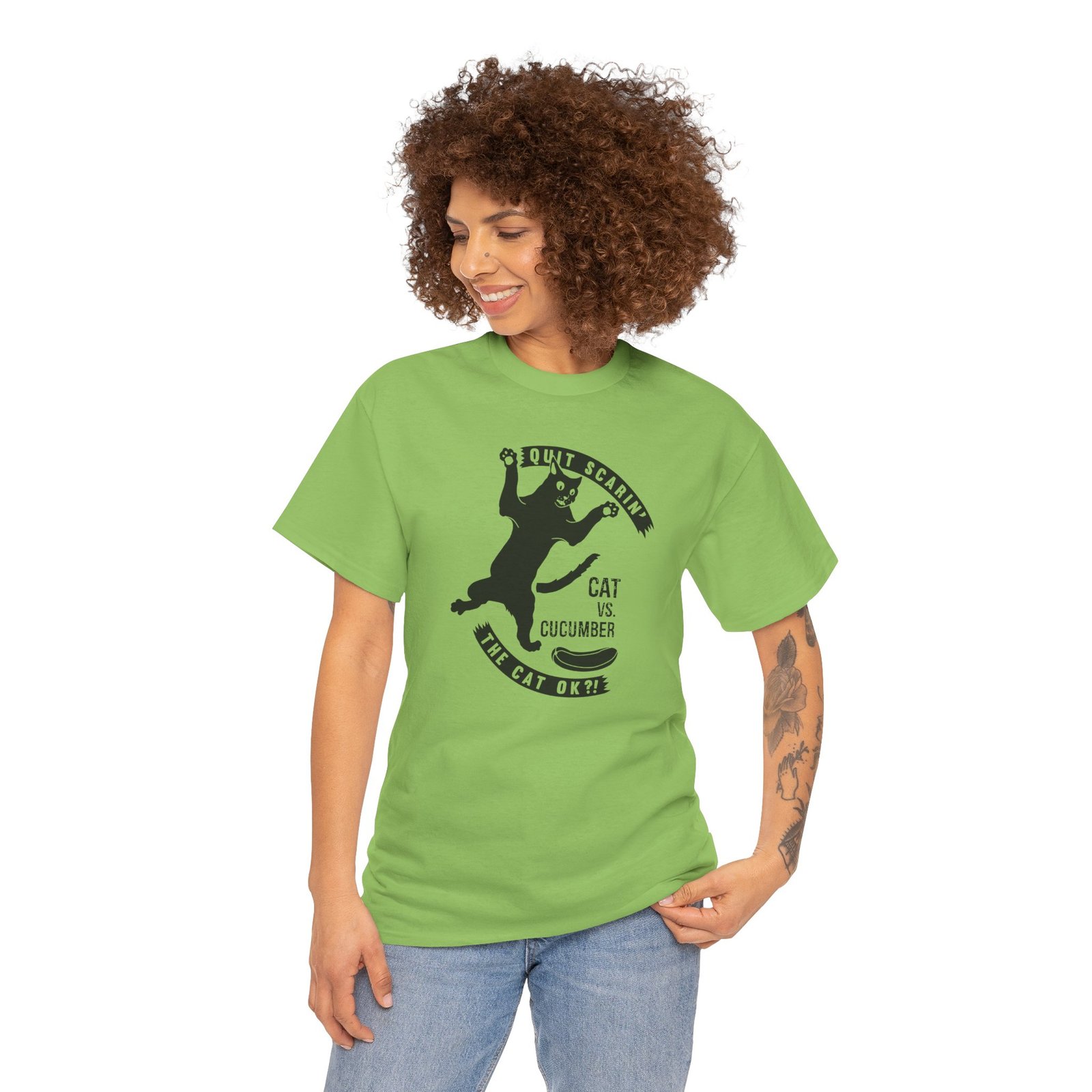Cat vs. Cucumber - Unisex T-Shirt - Image 2