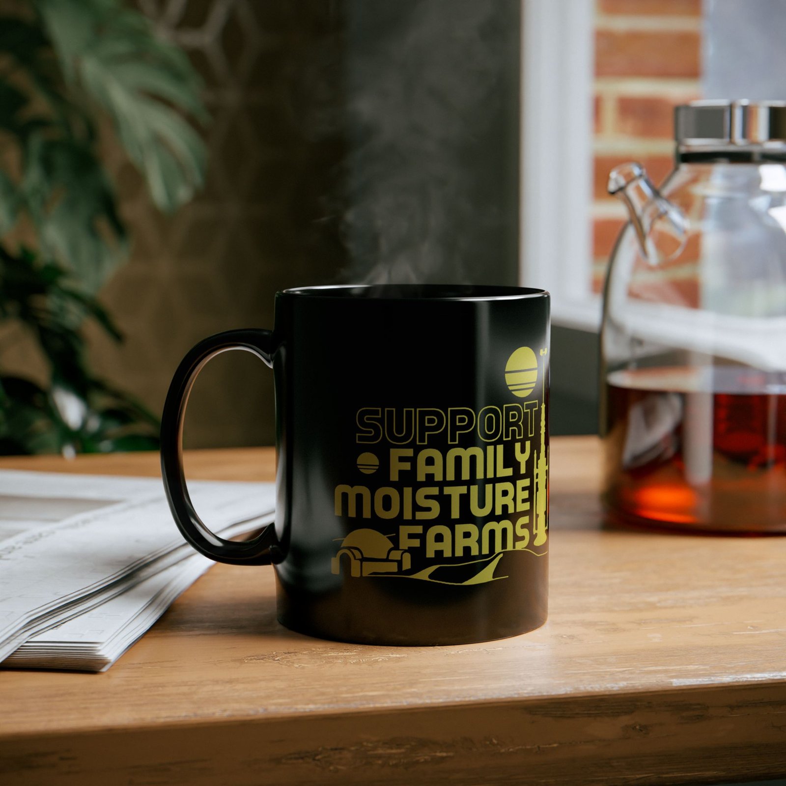 ☕🌞🌵 I Support Family Moisture Farms Black Mug – Brewed on Tatooine, Sipped in Style - Image 4