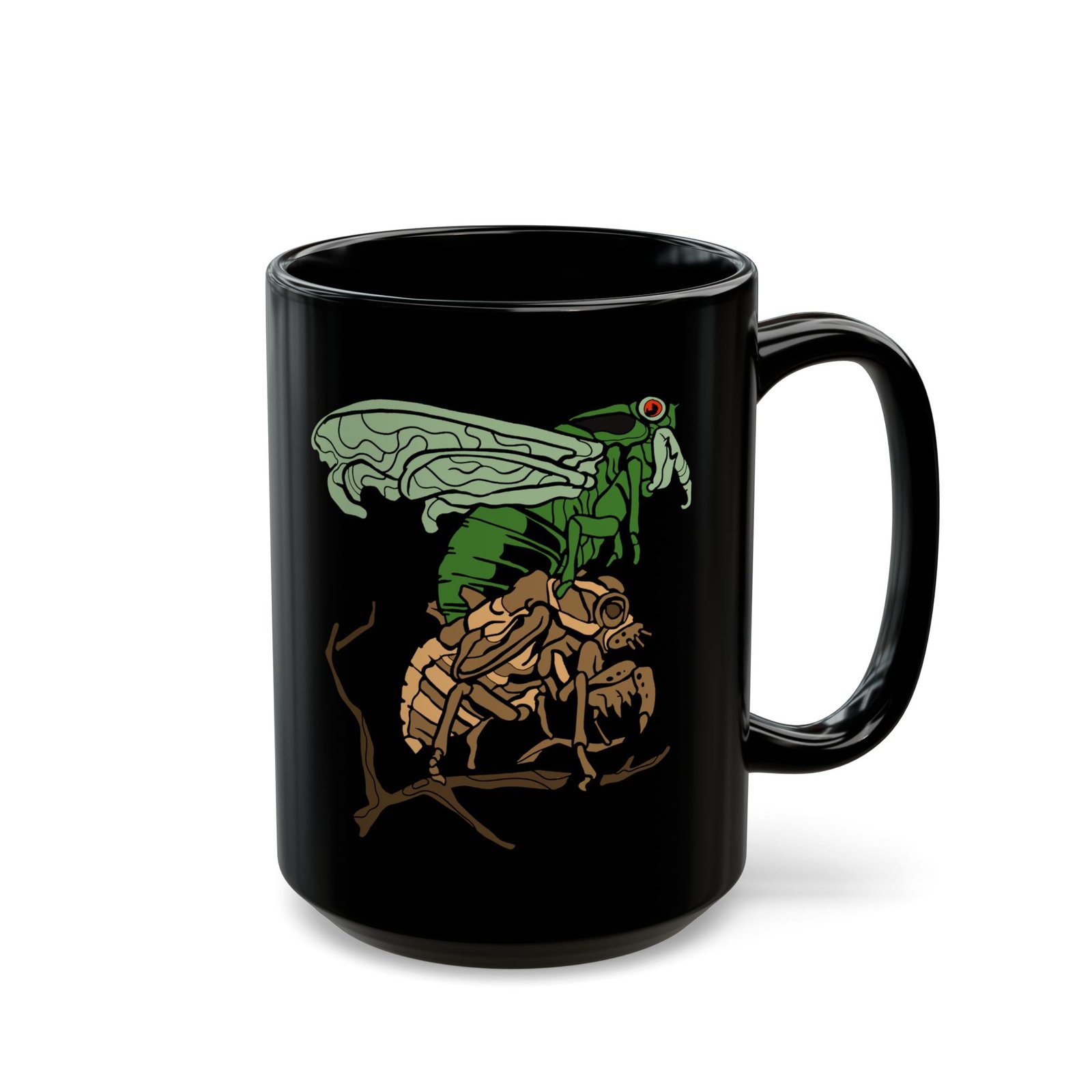 ☕ Molting Cicada Black Mug – Sip Through the Transformation - Image 9