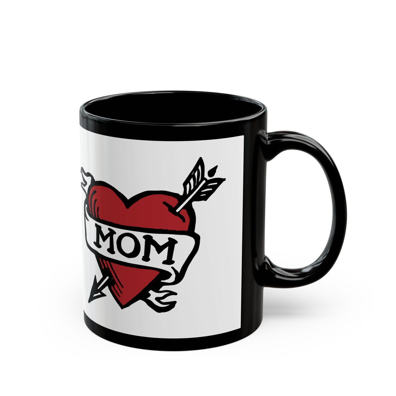 💘 Retro Mom Heart Black Mug – Classic Ink, Hot Drinks, Eternal Love - Image 3