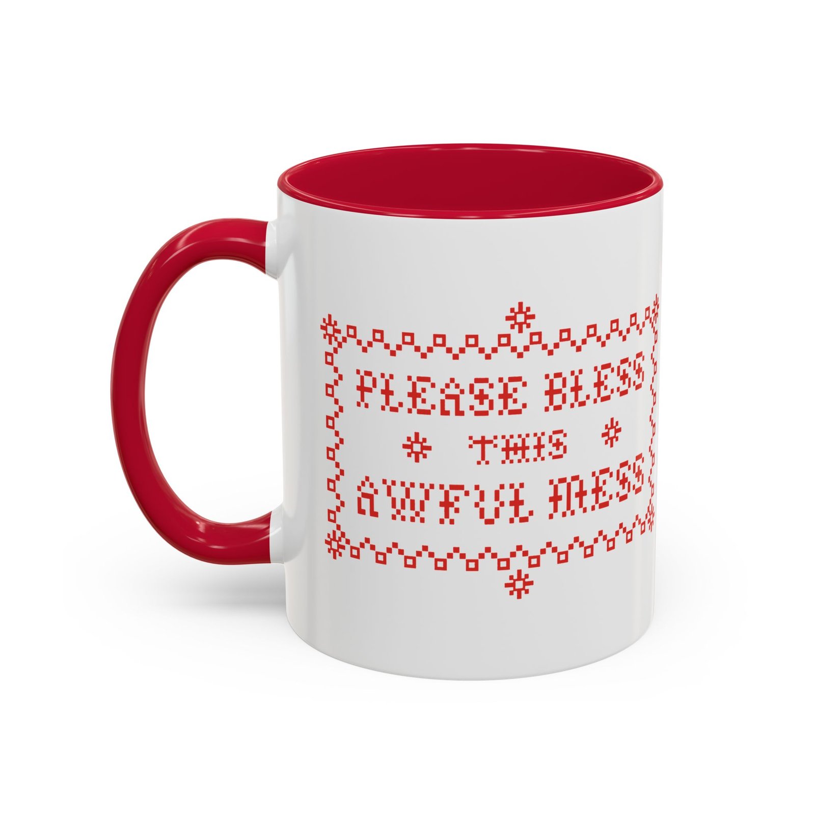 🧵☕ Please Bless This Awful Mess Accent Mug – Sip Through the Chaos
