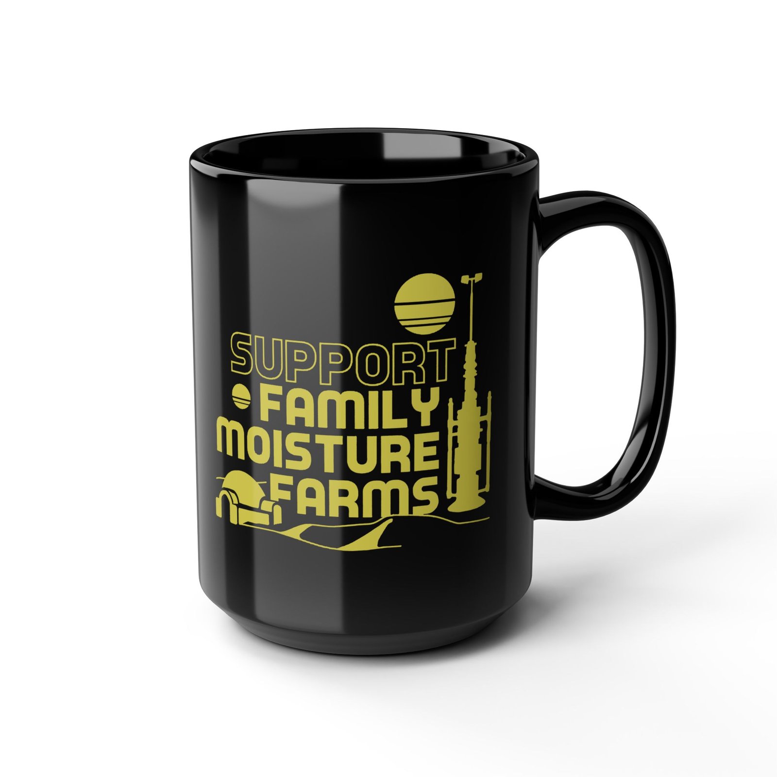 ☕🌞🌵 I Support Family Moisture Farms Black Mug – Brewed on Tatooine, Sipped in Style - Image 8